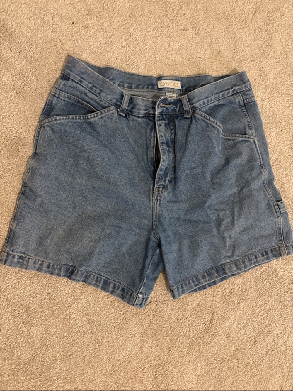 Cherokee shorts women's size 14 blue denim carpenter vintage high rise
